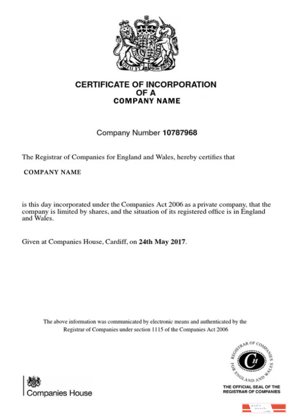 United Kingdom Certificate of Incorporation